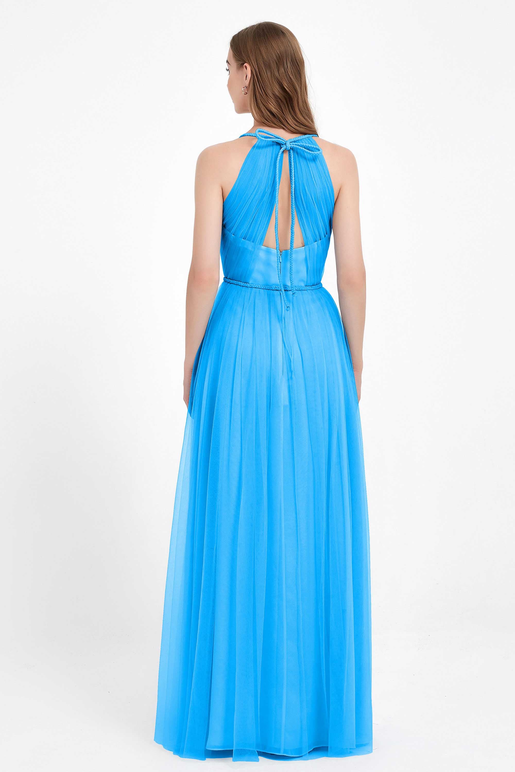 V Neck Tulle Spaghetti Straps Bridesmaid Dress Long Formal Evening Prom Dresses Gowns
