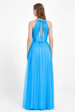 V Neck Tulle Spaghetti Straps Bridesmaid Dress Long Formal Evening Prom Dresses Gowns