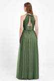 V Neck Tulle Spaghetti Straps Bridesmaid Dress Long Formal Evening Prom Dresses Gowns