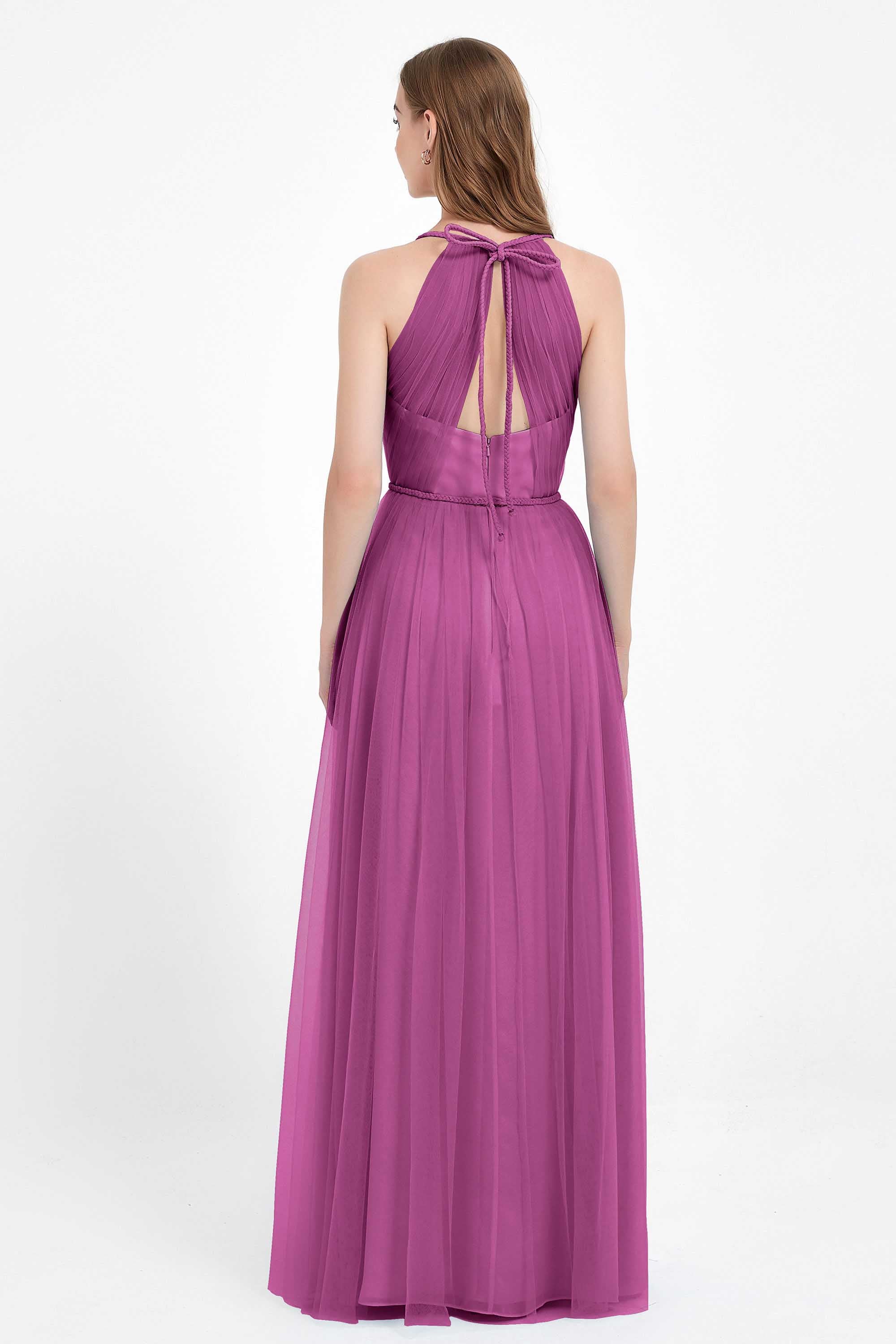 V Neck Tulle Spaghetti Straps Bridesmaid Dress Long Formal Evening Prom Dresses Gowns