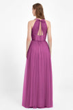 V Neck Tulle Spaghetti Straps Bridesmaid Dress Long Formal Evening Prom Dresses Gowns