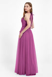V Neck Tulle Spaghetti Straps Bridesmaid Dress Long Formal Evening Prom Dresses Gowns