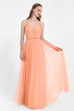 V Neck Tulle Spaghetti Straps Bridesmaid Dress Long Formal Evening Prom Dresses Gowns