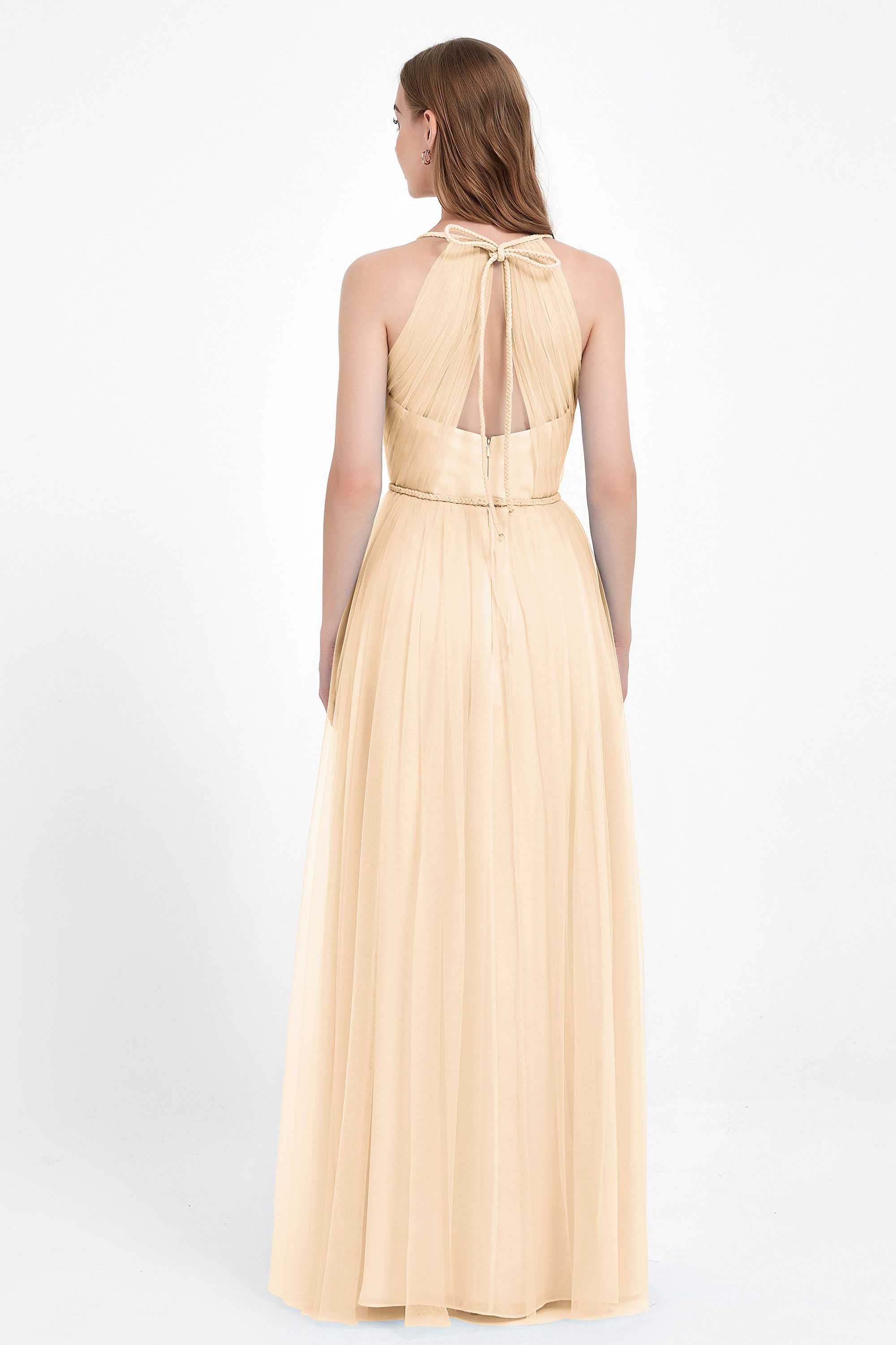 V Neck Tulle Spaghetti Straps Bridesmaid Dress Long Formal Evening Prom Dresses Gowns