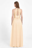 V Neck Tulle Spaghetti Straps Bridesmaid Dress Long Formal Evening Prom Dresses Gowns