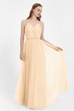 V Neck Tulle Spaghetti Straps Bridesmaid Dress Long Formal Evening Prom Dresses Gowns