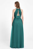 V Neck Tulle Spaghetti Straps Bridesmaid Dress Long Formal Evening Prom Dresses Gowns