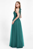 V Neck Tulle Spaghetti Straps Bridesmaid Dress Long Formal Evening Prom Dresses Gowns