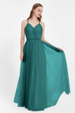 V Neck Tulle Spaghetti Straps Bridesmaid Dress Long Formal Evening Prom Dresses Gowns