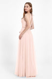 V Neck Tulle Spaghetti Straps Bridesmaid Dress Long Formal Evening Prom Dresses Gowns