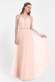V Neck Tulle Spaghetti Straps Bridesmaid Dress Long Formal Evening Prom Dresses Gowns