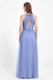 V Neck Tulle Spaghetti Straps Bridesmaid Dress Long Formal Evening Prom Dresses Gowns