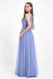 V Neck Tulle Spaghetti Straps Bridesmaid Dress Long Formal Evening Prom Dresses Gowns