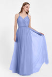 V Neck Tulle Spaghetti Straps Bridesmaid Dress Long Formal Evening Prom Dresses Gowns