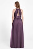 V Neck Tulle Spaghetti Straps Bridesmaid Dress Long Formal Evening Prom Dresses Gowns