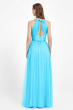 V Neck Tulle Spaghetti Straps Bridesmaid Dress Long Formal Evening Prom Dresses Gowns