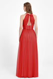 V Neck Tulle Spaghetti Straps Bridesmaid Dress Long Formal Evening Prom Dresses Gowns