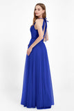 V Neck Tulle Spaghetti Straps Bridesmaid Dress Long Formal Evening Prom Dresses Gowns