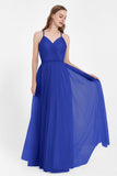 V Neck Tulle Spaghetti Straps Bridesmaid Dress Long Formal Evening Prom Dresses Gowns