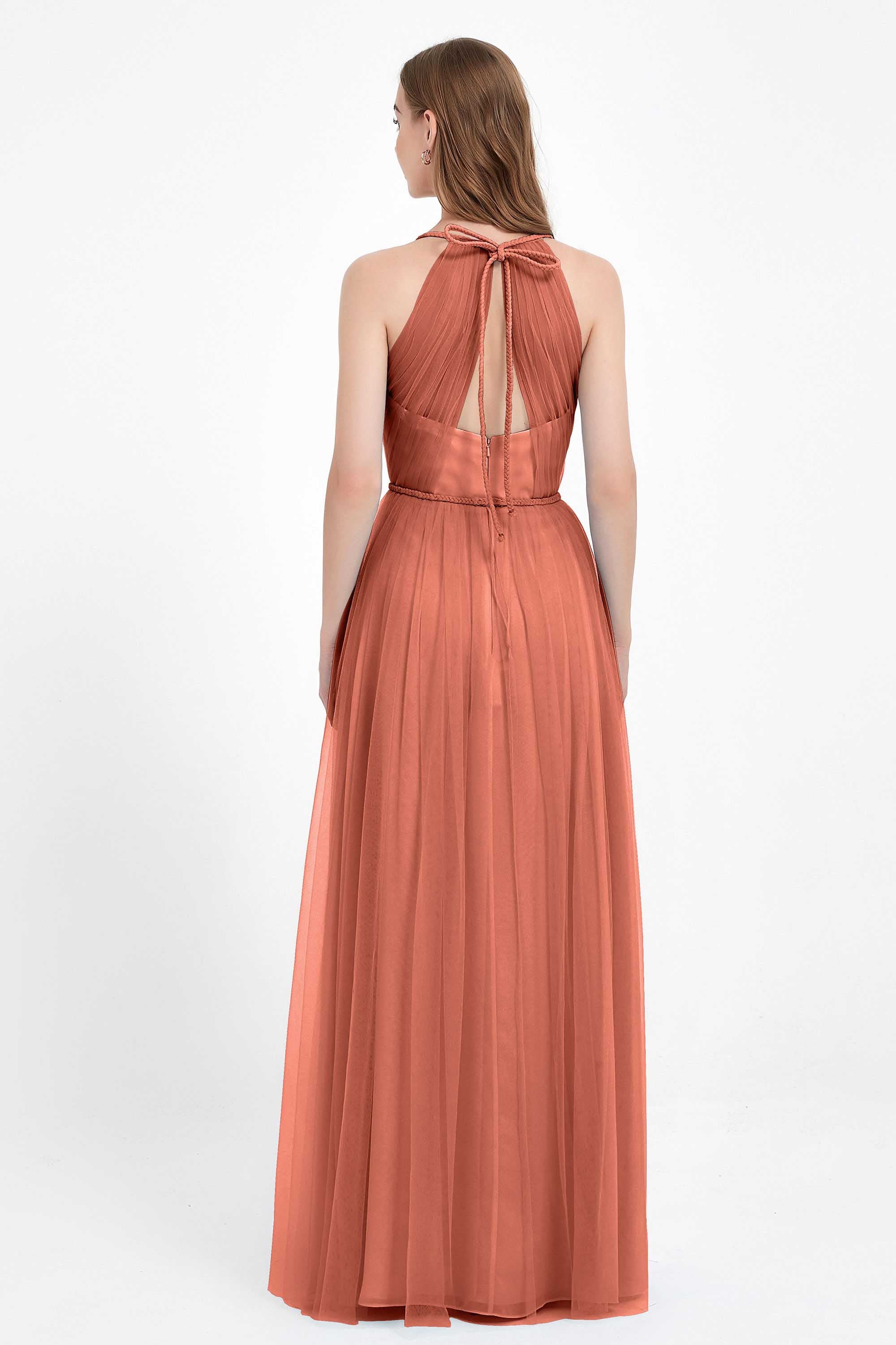 V Neck Tulle Spaghetti Straps Bridesmaid Dress Long Formal Evening Prom Dresses Gowns