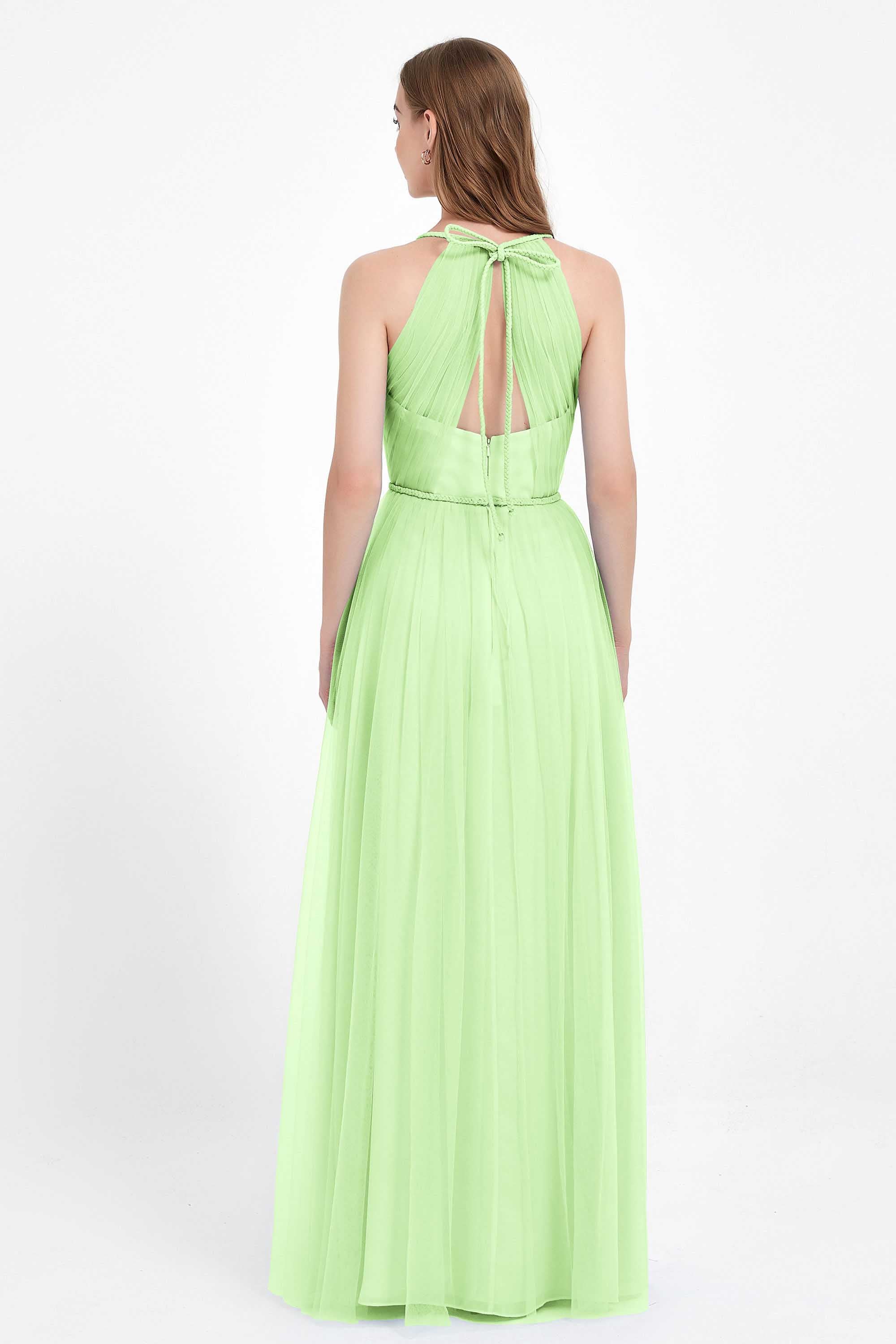 V Neck Tulle Spaghetti Straps Bridesmaid Dress Long Formal Evening Prom Dresses Gowns