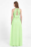 V Neck Tulle Spaghetti Straps Bridesmaid Dress Long Formal Evening Prom Dresses Gowns
