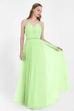 V Neck Tulle Spaghetti Straps Bridesmaid Dress Long Formal Evening Prom Dresses Gowns