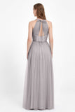 V Neck Tulle Spaghetti Straps Bridesmaid Dress Long Formal Evening Prom Dresses Gowns