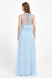 V Neck Tulle Spaghetti Straps Bridesmaid Dress Long Formal Evening Prom Dresses Gowns