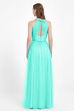 V Neck Tulle Spaghetti Straps Bridesmaid Dress Long Formal Evening Prom Dresses Gowns