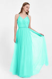 V Neck Tulle Spaghetti Straps Bridesmaid Dress Long Formal Evening Prom Dresses Gowns