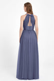 V Neck Tulle Spaghetti Straps Bridesmaid Dress Long Formal Evening Prom Dresses Gowns