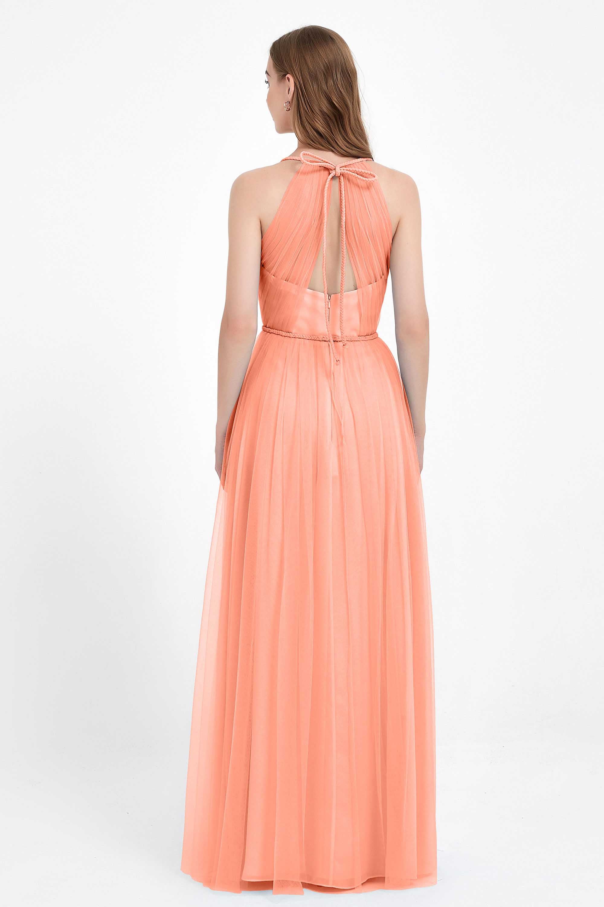 V Neck Tulle Spaghetti Straps Bridesmaid Dress Long Formal Evening Prom Dresses Gowns