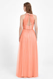V Neck Tulle Spaghetti Straps Bridesmaid Dress Long Formal Evening Prom Dresses Gowns