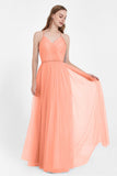 V Neck Tulle Spaghetti Straps Bridesmaid Dress Long Formal Evening Prom Dresses Gowns