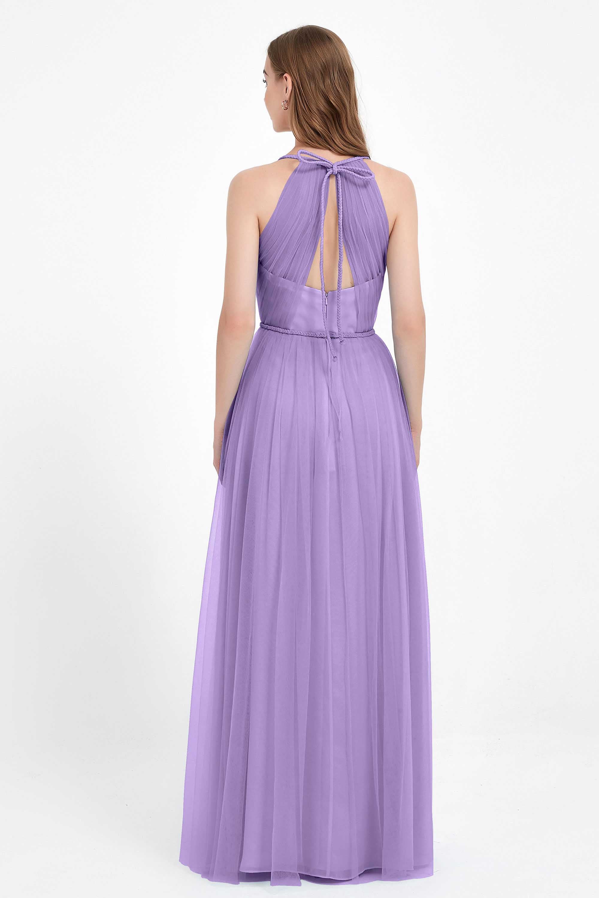 V Neck Tulle Spaghetti Straps Bridesmaid Dress Long Formal Evening Prom Dresses Gowns
