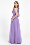 V Neck Tulle Spaghetti Straps Bridesmaid Dress Long Formal Evening Prom Dresses Gowns