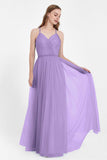 V Neck Tulle Spaghetti Straps Bridesmaid Dress Long Formal Evening Prom Dresses Gowns