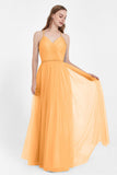 V Neck Tulle Spaghetti Straps Bridesmaid Dress Long Formal Evening Prom Dresses Gowns