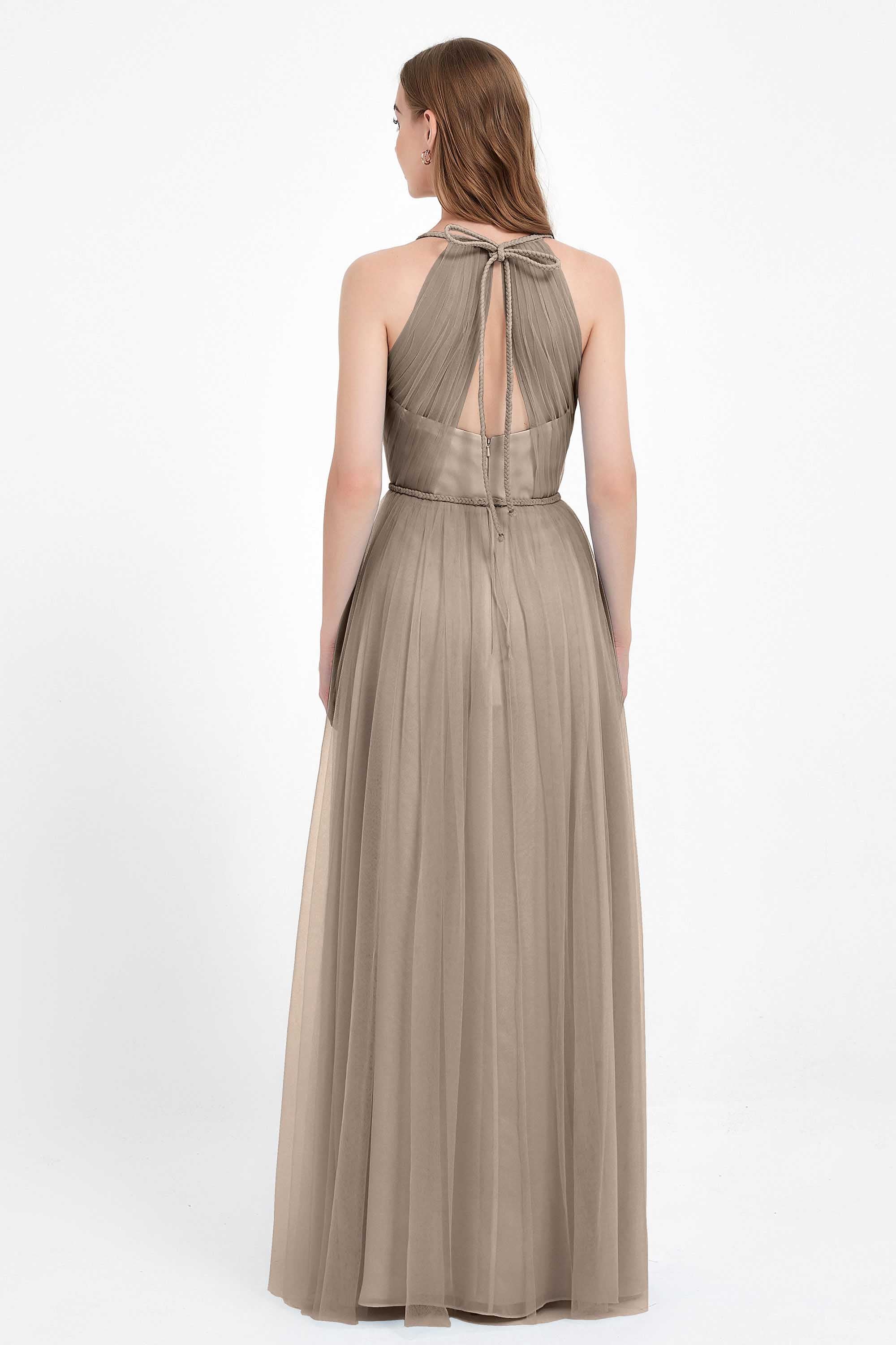 V Neck Tulle Spaghetti Straps Bridesmaid Dress Long Formal Evening Prom Dresses Gowns
