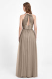 V Neck Tulle Spaghetti Straps Bridesmaid Dress Long Formal Evening Prom Dresses Gowns