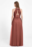 V Neck Tulle Spaghetti Straps Bridesmaid Dress Long Formal Evening Prom Dresses Gowns