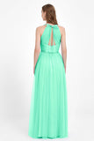 V Neck Tulle Spaghetti Straps Bridesmaid Dress Long Formal Evening Prom Dresses Gowns