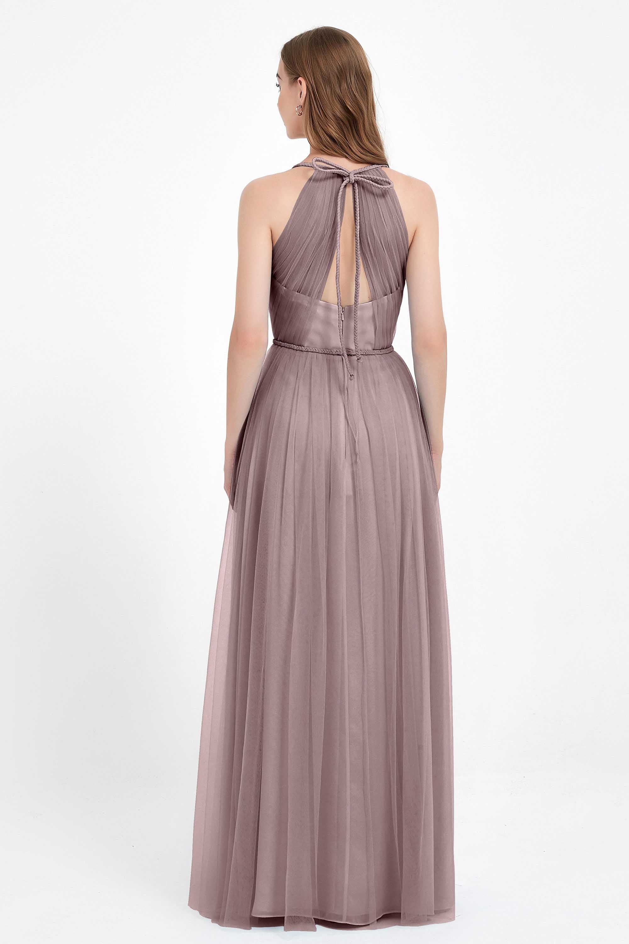 V Neck Tulle Spaghetti Straps Bridesmaid Dress Long Formal Evening Prom Dresses Gowns