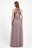 V Neck Tulle Spaghetti Straps Bridesmaid Dress Long Formal Evening Prom Dresses Gowns