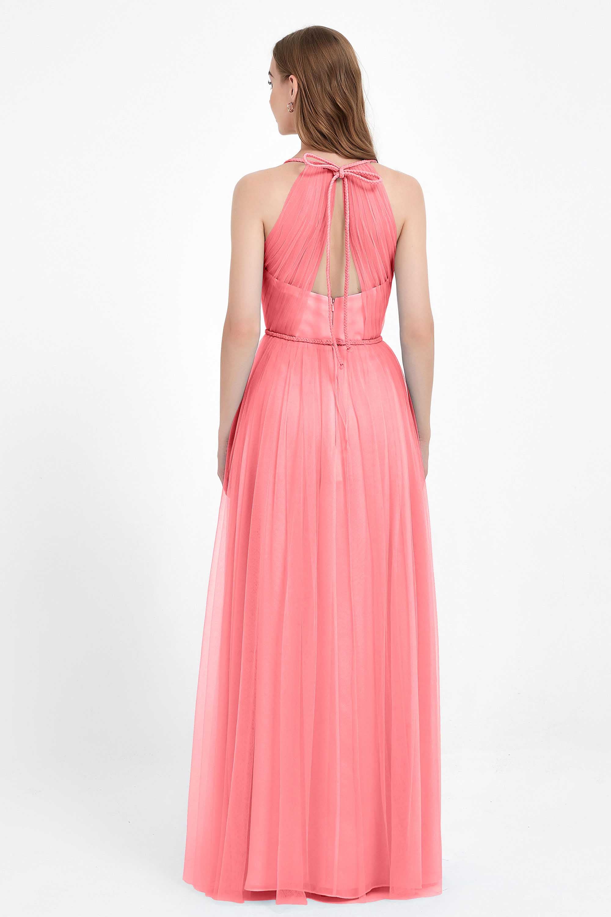 V Neck Tulle Spaghetti Straps Bridesmaid Dress Long Formal Evening Prom Dresses Gowns