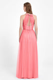 V Neck Tulle Spaghetti Straps Bridesmaid Dress Long Formal Evening Prom Dresses Gowns