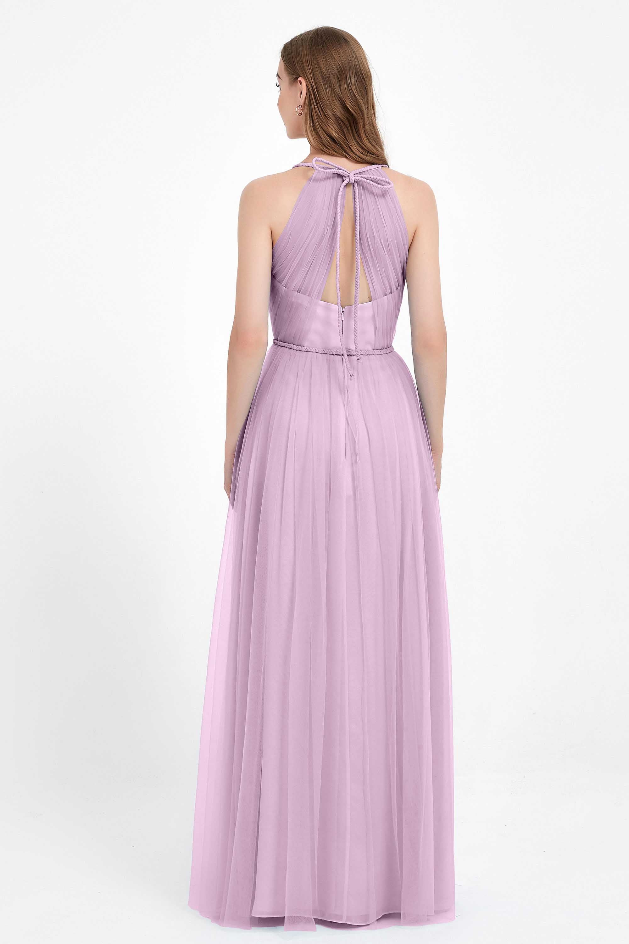 V Neck Tulle Spaghetti Straps Bridesmaid Dress Long Formal Evening Prom Dresses Gowns