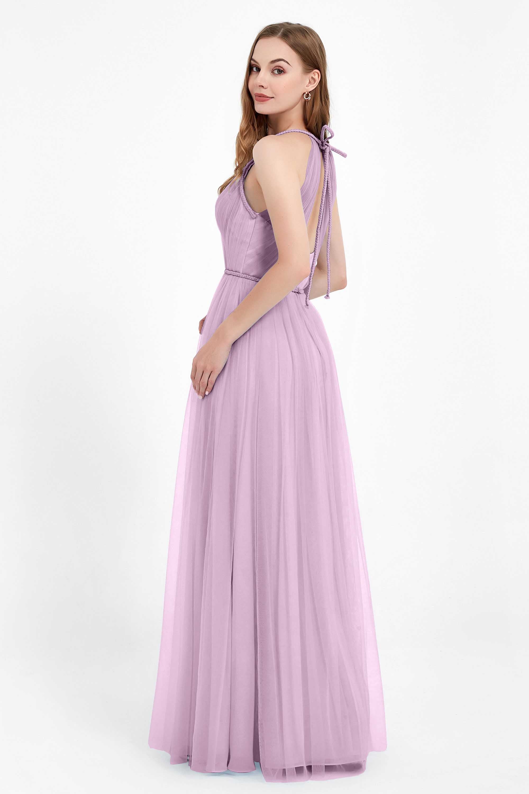 V Neck Tulle Spaghetti Straps Bridesmaid Dress Long Formal Evening Prom Dresses Gowns