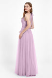 V Neck Tulle Spaghetti Straps Bridesmaid Dress Long Formal Evening Prom Dresses Gowns